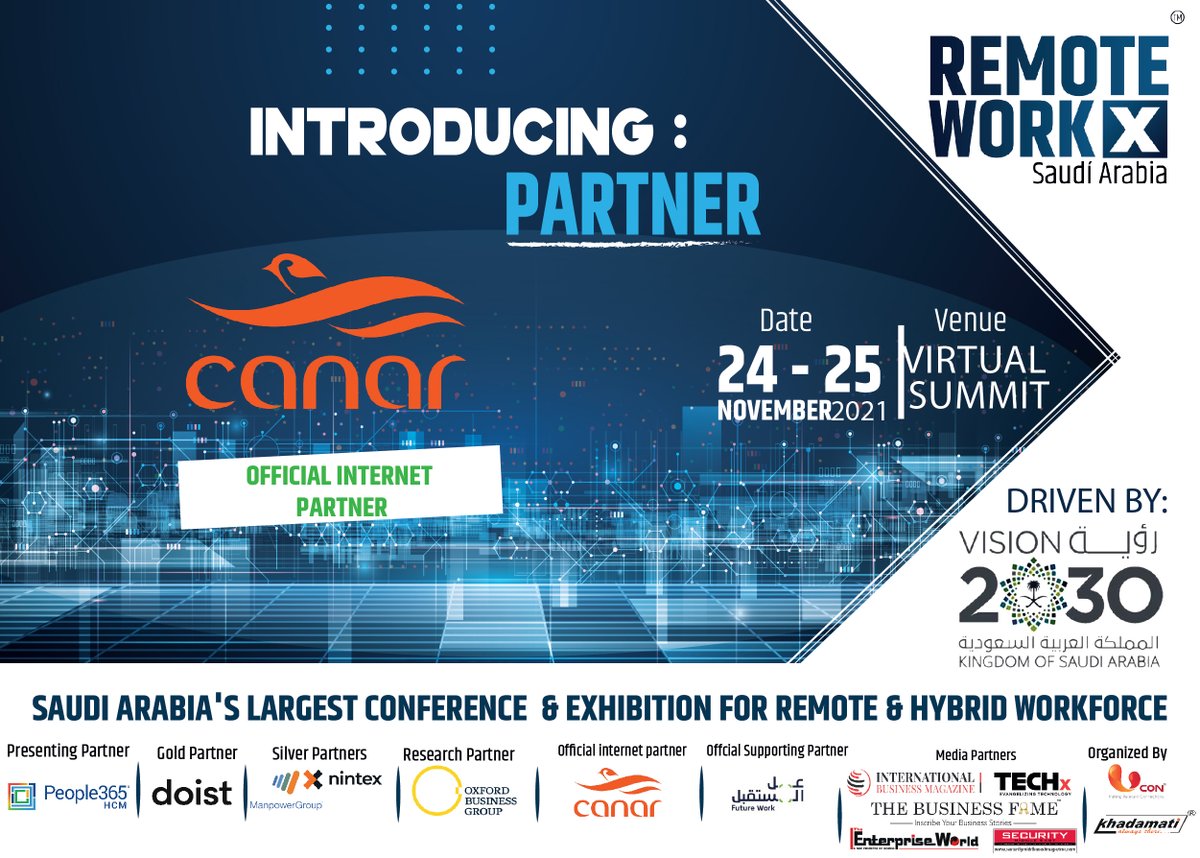 remote_workx's tweet photo. Ucon presents Canar Telecom as our Official Internet Partner for #RemoteWorkx Saudi Arabia!
#RemoteWorkx #remoteworking #wfh #remoteworks #WorkFromHome #RemoteMovement #SaudiArabia #vision2030 #saudievents #kingdom #المواردالبشرية #السعودية #رؤيةالسعودية_2030 #تطوير #عمل #عن #بعد https://t.co/C8ZFrDOrkQ