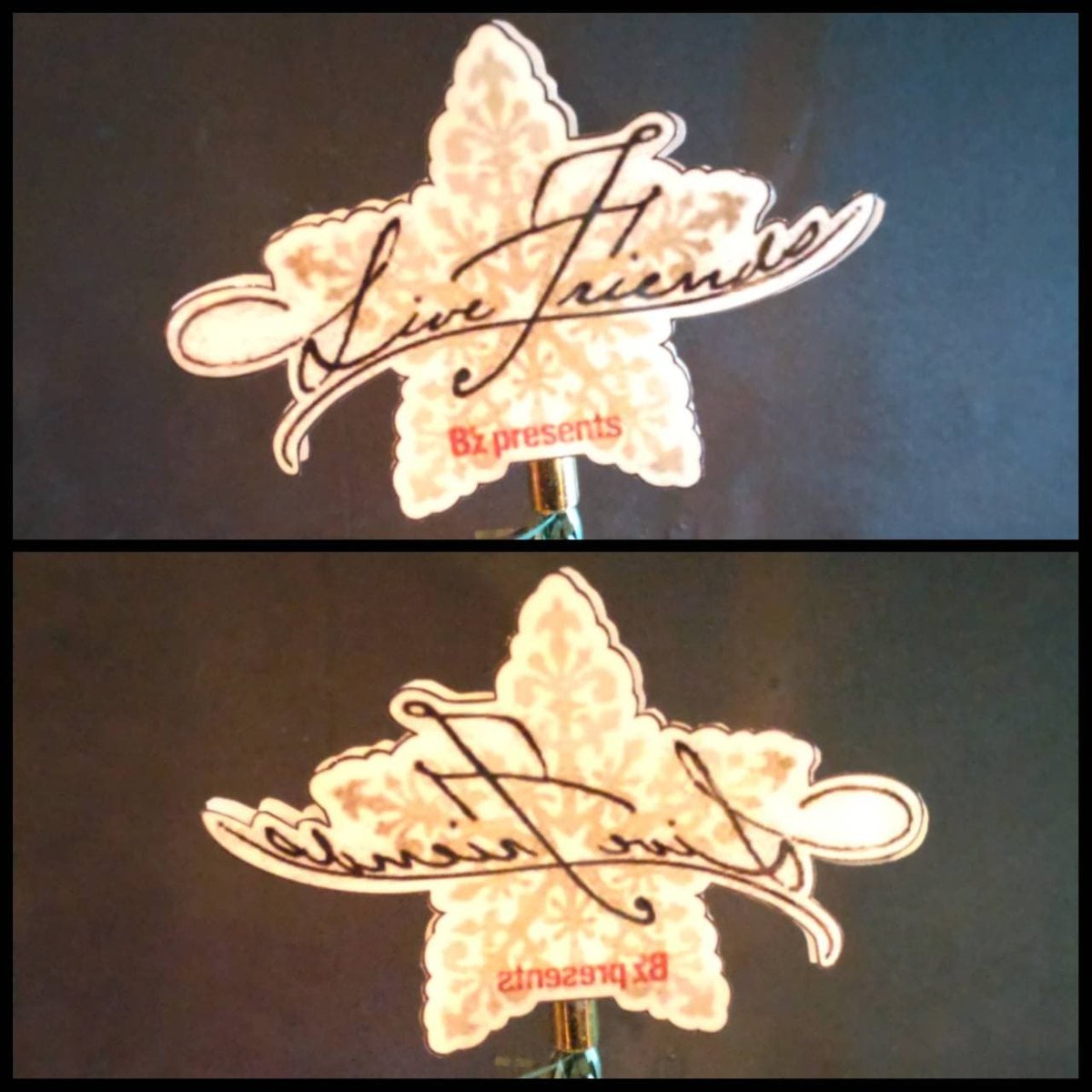 BestUltrasoul's tweet photo. 今年もフッズ特製
「B'z X'MARS Tree」無事完成♪

今年のは「シングルジャケットの小型化」「ヘッドの星は “LIVE FRIENDS 仕様”」

Bro.様から戴いた「店名入りリボン｣「We'll be alright. リボン」も巻いて、電飾も付けて、色鮮やかに煌めき、一段と華やかで豪華なクリスマスツリーになりました!! https://t.co/i1PHT9XM07