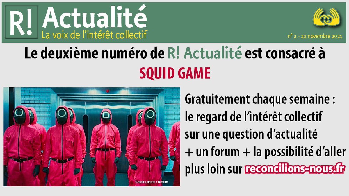 reconcilions's tweet photo. Le deuxième numéro de R! Actualité est consacré à Squid Game : https://t.co/CsGYBRoow2
#Réconcilions-Nous #R! https://t.co/MYeUnogaab