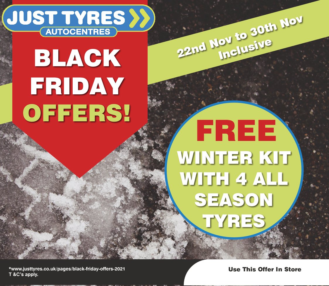 justtyres's tweet image. 🚨 Winter is coming! Are you ready? 🚨 

Buy ANY set of 4 All Season Tyres online OR in-store by the end of the month to claim a FREE winter kit ❄️ ❄️ 

Here's all you need to know 👉 bit.ly/3nvHvW8 

#Tyres #BlackFriday #WinterKit #BlackFridayDeals #WinterDriving