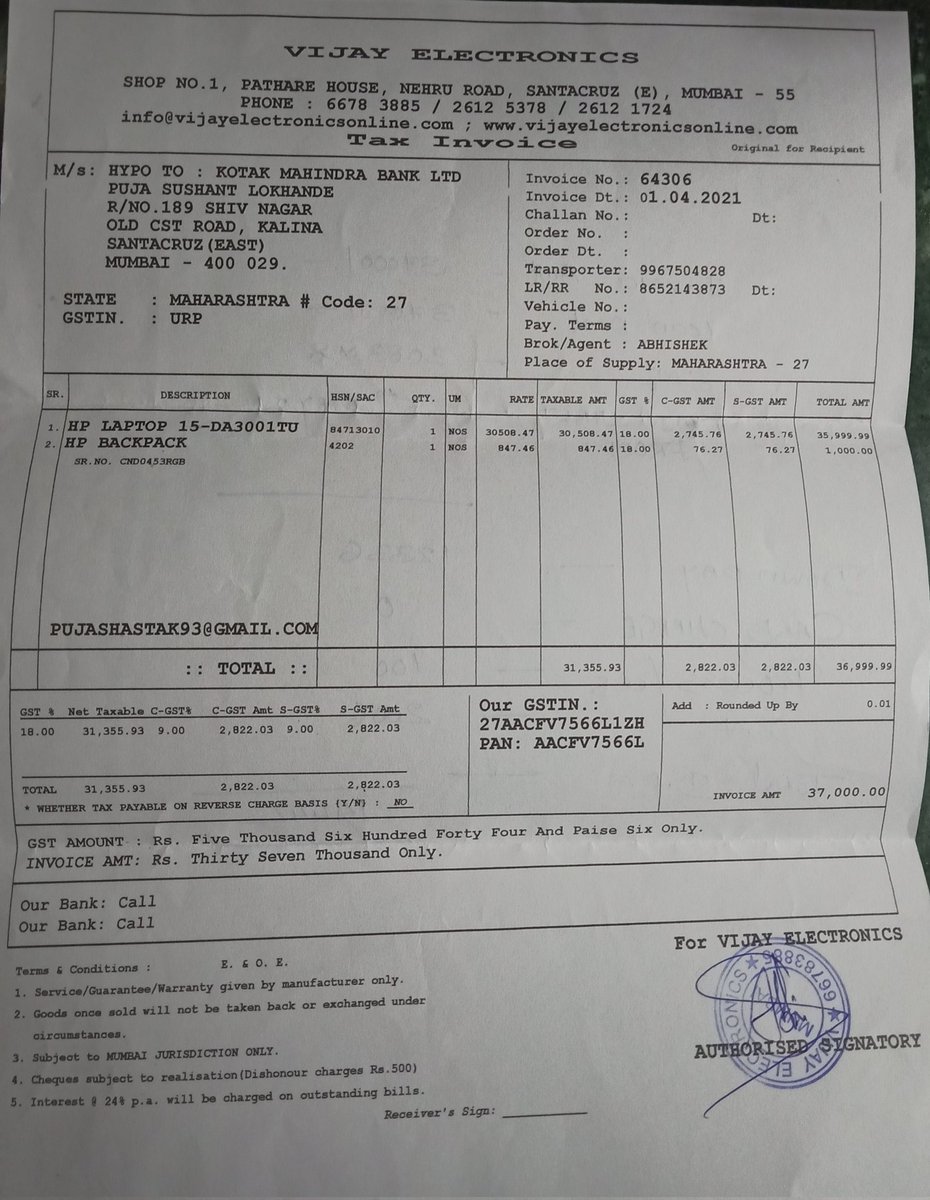 KesavSushant's tweet photo. I am from very poor family background,bought laptop on emi 6 months back and forgot in rikshaw on 15/11/2021. I have a bill of laptop and serial no is mentioned on same.. I have registered complaint for the same and i have faith on @MumbaiPolice plz help to trace.... https://t.co/5ZRfGeXL2C