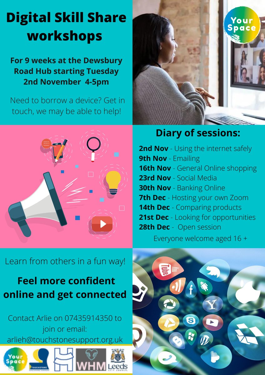 BeingYouLeeds's tweet photo. Our Digital Skill Share group meets every Tuesday at @DewsburyRoadHub 4-5pm and workshops different topics 

Would you like practical support to help you improve &amp; feel more confident? Join our FREE sessions 

Contact Arlie on 07435914350 or arlieh@touchstonesupport.org.uk https://t.co/zTWb3McnmQ