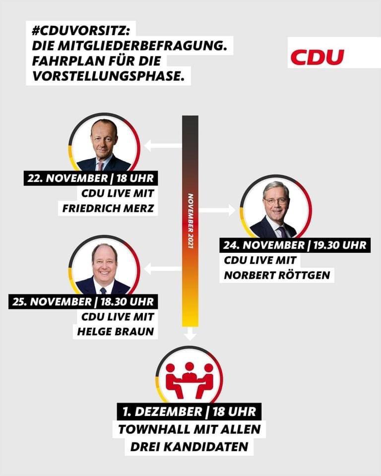 CDUHamm's tweet photo. #CDUVorsitz.
Nach Abschluss der Nominierungsphase für den #CDU-Vorsitz stehen mit Helge Braun, Friedrich Merz  und Norbert Röttgen die Kandidaten, die sich für das Amt des CDU-Vorsitzenden bewerben, fest. Infos:
https://t.co/x5hV62DB0U. https://t.co/4xbc2EIJ2Q