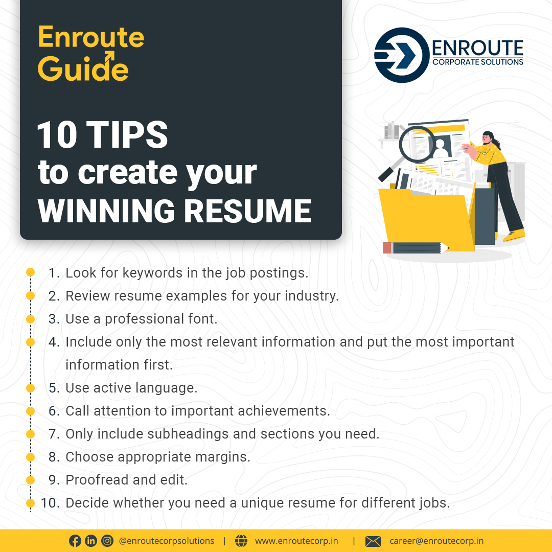 EnrouteCS's tweet photo. Your resume should be a minimal and effortless read; it should summarize your accomplishments and skills and highlight relevant experience.

Here, we have listed 10 resume writing tips to help you land a job.
#resume #resumewritingtips #jobs #hiringprocess #enroute https://t.co/2VAgGrFtAY