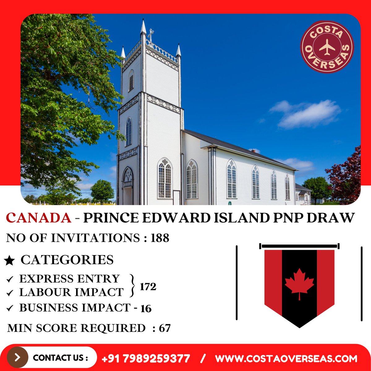 CostaOverseas's tweet photo. PEI invites 188 immigration candidates in new PNP draw
Visit Costa Overseas Today.
Reach out to us @ : +91 628 125 1125 or +91 798 925 9377
Visit our Website : https://t.co/0SqyN8YPxW
#canadaimmigration #canada #abroad #costaoverseas #immigration #oneofthebest #ifyouknowyouknow https://t.co/kF9Xs34VpV