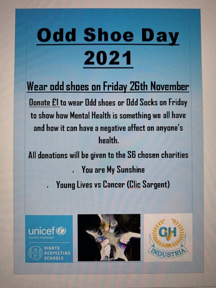 Get ready it’s wear odd shoes or odd socks this Friday to spread Mental Health Awareness. All donations will go to the  S6 charities this year!