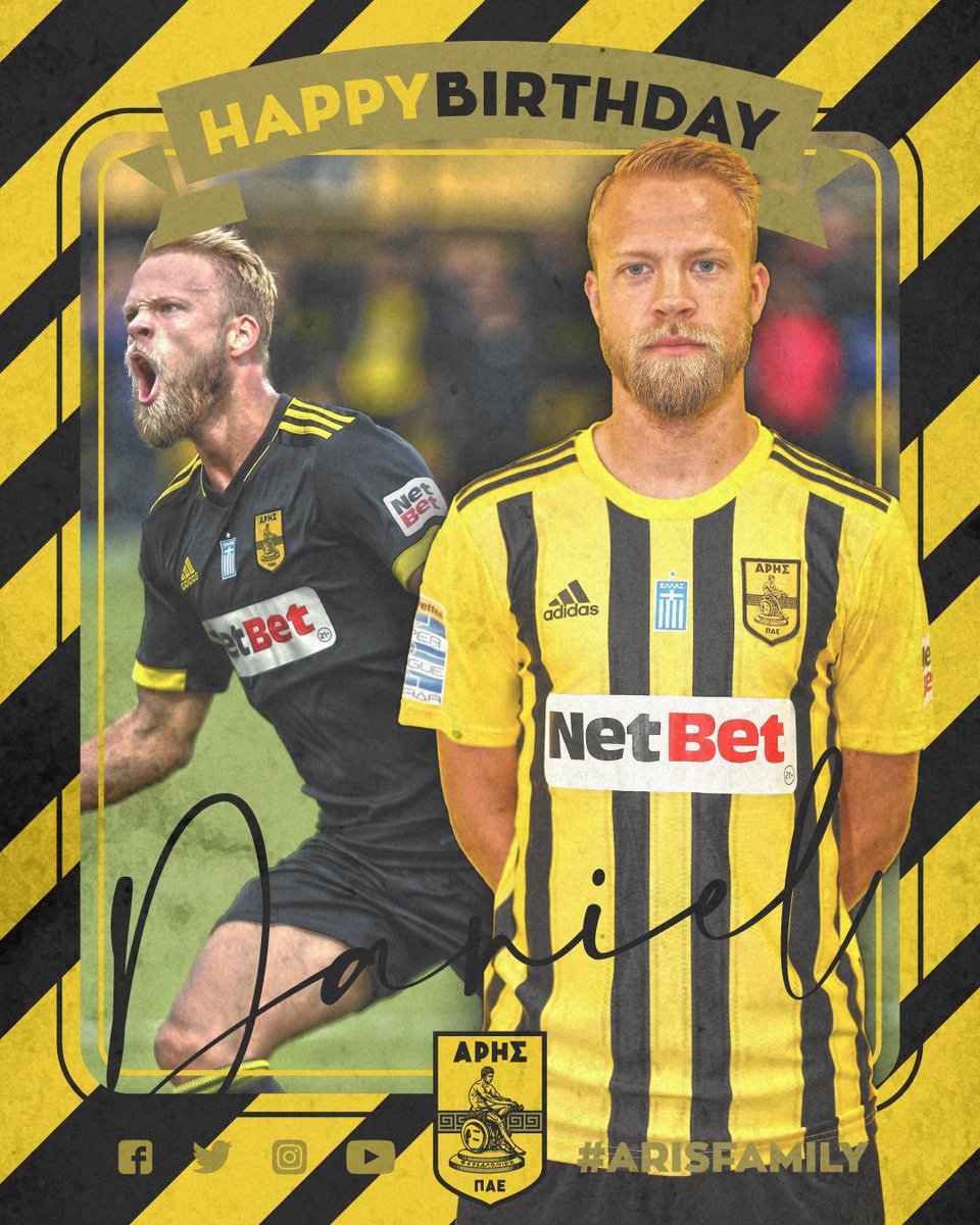 ARIS__FC's tweet photo. 🎂: Σήμερα είναι τα γενέθλια του Daniel Sundgren!
💛🖤⚽️🇸🇪🎆👏
#ARISFC #Sundgren #HappyBirthday #ilpanino_bakery #ARISFamily https://t.co/OAK9R1HtMO