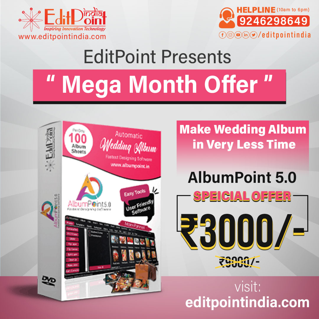 editpoint's tweet image. EditPoint India Presents “ Mega Month Offer ”

Get Albumpoint 5.0 worth ₹9000 @ ₹𝟑𝟎𝟎𝟎 Only.
Link - editpointindia.com/productdetails… 

#AlbumPoint #AlbumMaker #AlbumDesign #Photographer #Photography #WeddingPhotographer #Editpoinindia