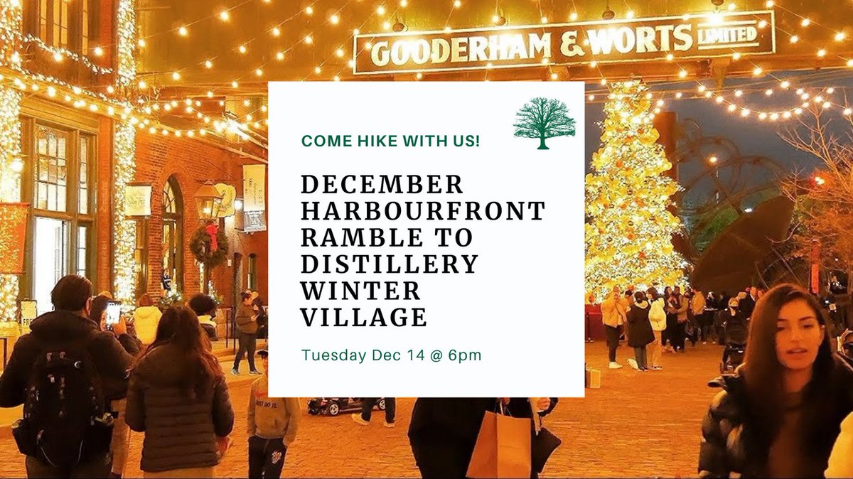 On Tues, Dec 14, join us for an early winter meander along the Harbourfront towards the Distillery Winter Village! 
🌿 Limited spots available so register at bit.ly/LetsHikeTOEven… before they sell out. All are welcome!
#holidayhike #distillerywintervillage  #letshiketo