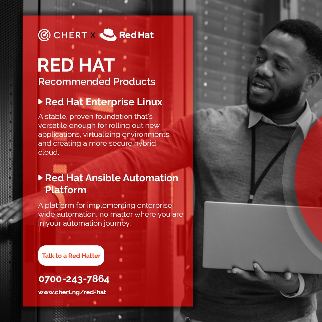 ChertComputers's tweet photo. Embrace emerging technologies, extend existing systems and do anything in between.

Talk to a Red Hatter today.
https://t.co/Ib6zJxtZ6V

nigeria #devices #lagos #abuja #nigeria #naijatech #naija #lagostraffic #giditraffic dubai https://t.co/w9m6HAg45n