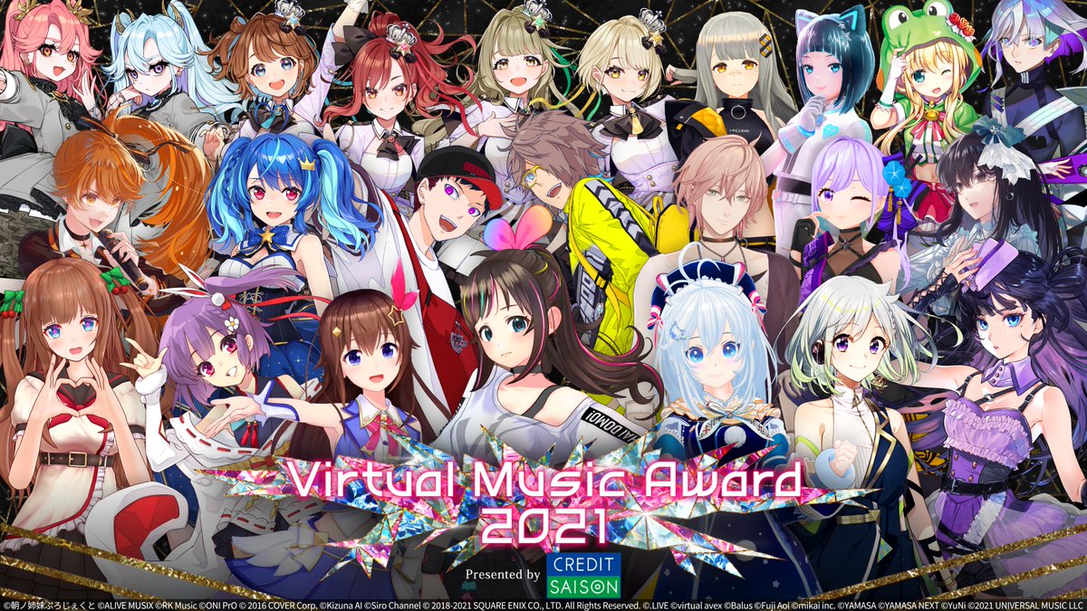 12月29日「Virtual Music Award 2021 presented by CREDIT SAISON」開催！

本日ミクチャチケット販売＆現地プレリザーブ受付開始！

最終参加アーティスト発表
#花京院ちえり、#KizunaAI、#天神子兎音、#電脳少女シロ、#ときのそら、#富士葵、#YuNi

▼特設ページ
vma2021.jp

#ブイアワ