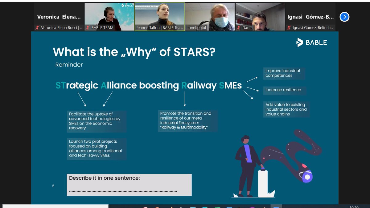 STARS4Rail's tweet photo. Just concluded a lively and interactive workshop on how a complex project like @STARS4Rail should communicate to inspire, engage and deliver its full scope! Thanks to @Railgrup and @BABLEconnect for organising. Look forward to next monday's meeting! #InspirationTeam @EU_EISMEA https://t.co/VpwjEjLcPO