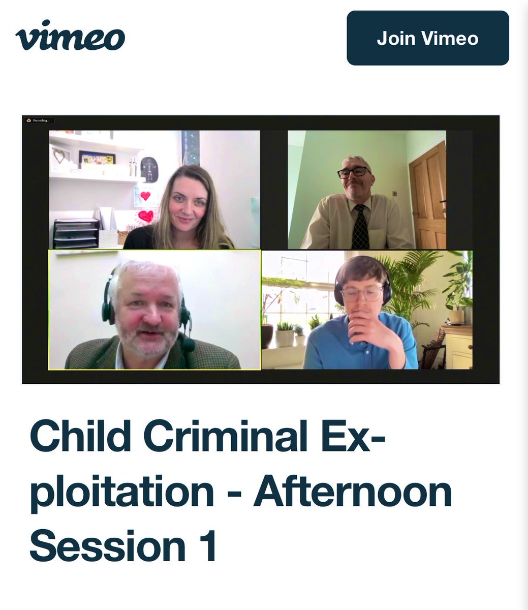 Just been sent the recording of our panel discussion from @GovtEvents #CCE #ChildCriminalExploitation conference with @EvanJonesCCE & @paceukinfo Much preferred this approach of sharing key findings compared with std PowerPoint presentation: #Vimeo vimeo.com/644758771/296f…