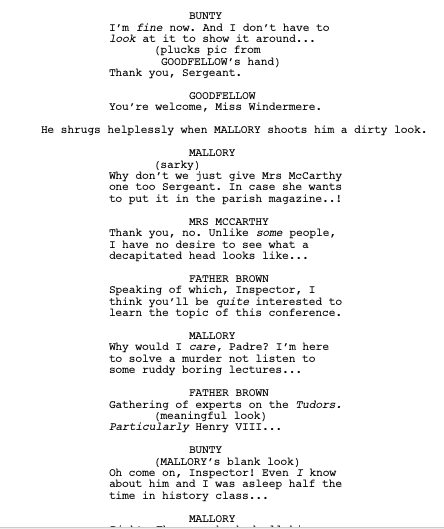 k_simmons511's tweet photo. #MarketMyselfMonday. Wrote 5 specs for @bbcstudios murder-mystery #FatherBrown, all getting incredibly positive reviews & won comps (Top 3% @Coverfly) #amquerying for rep so I can submit to the show! Here's a pg. from "The Outlandish Knight" which someone said is my best one yet: https://t.co/k8OmXD9arM