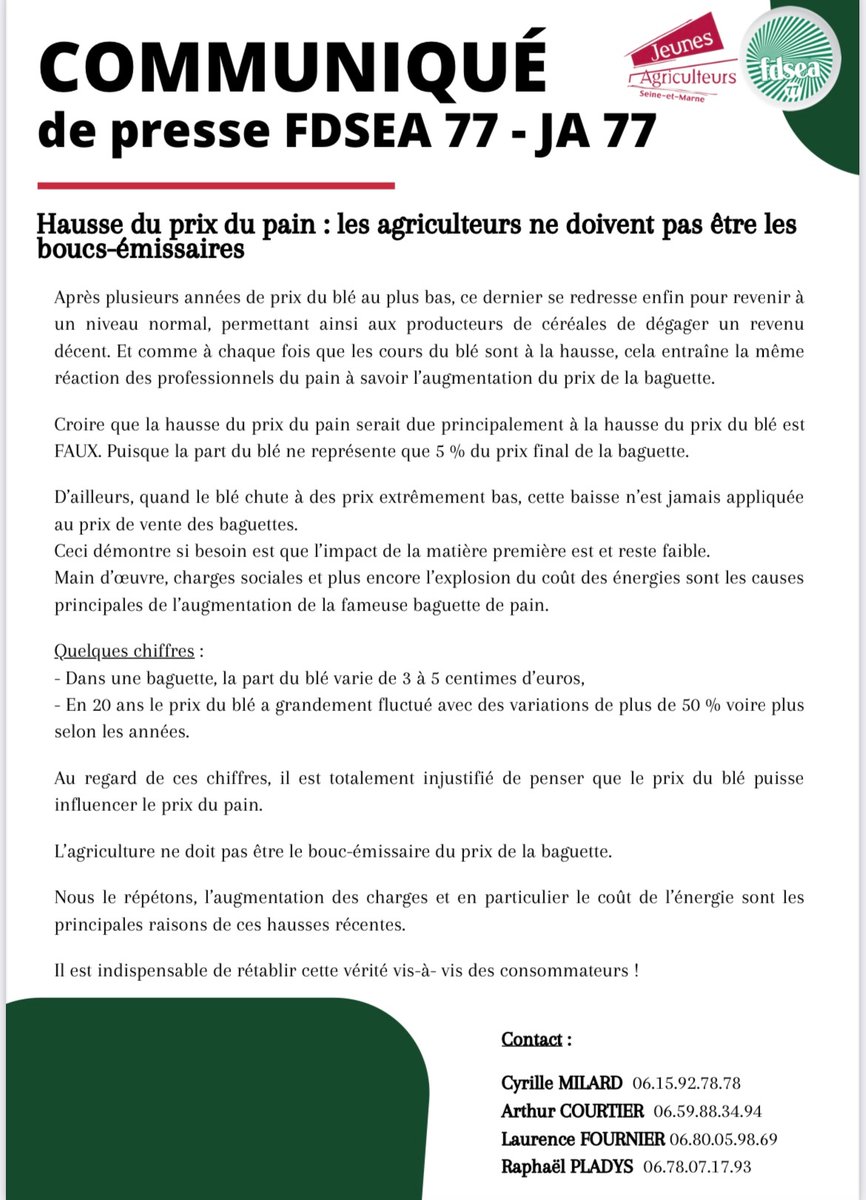 Rétablir la vérité sur l’augmentation du prix du pain