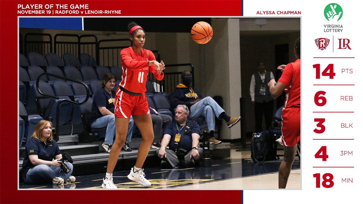 ru_athletics's tweet photo. Congratulations to the @Radford_WBB @VirginiaLottery Players of the Game: Alyssa Chapman on Friday and Destinee Marshall on Sunday! 

#RiseAndDefend https://t.co/xqZ2ByN5h2