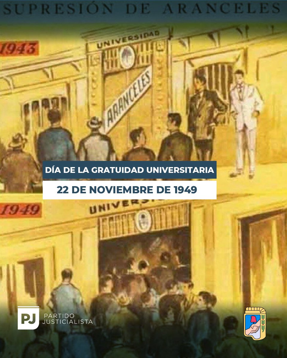 Hoy se cumple el 72° aniversario de la gratuidad de la enseñanza universitaria en nuestro país, establecida por decreto de Juan Perón. 

“La conquista más grande fue que la universidad se llenó de hijos de obreros, donde antes estaba admitido el oligarca".

✍️ JDP