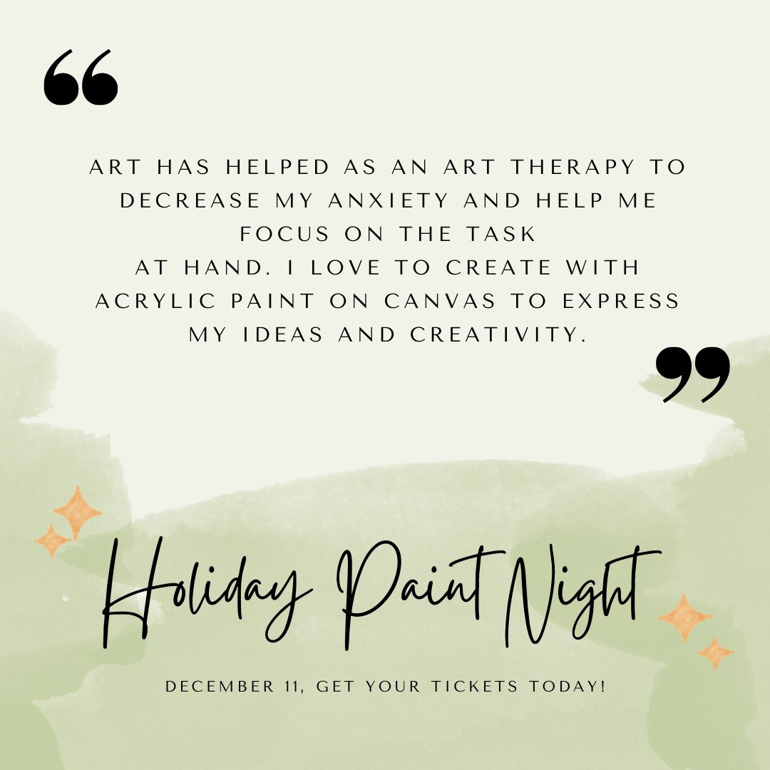 For many of our clients the arts can be therapeutic. 
Check out what one of them had to say ⬆︎

You can help provide these same opportunities for other people with disabilities by supporting our Holiday Paint Night!

Get your tickets here:eventbrite.ca/e/connect-4-li…