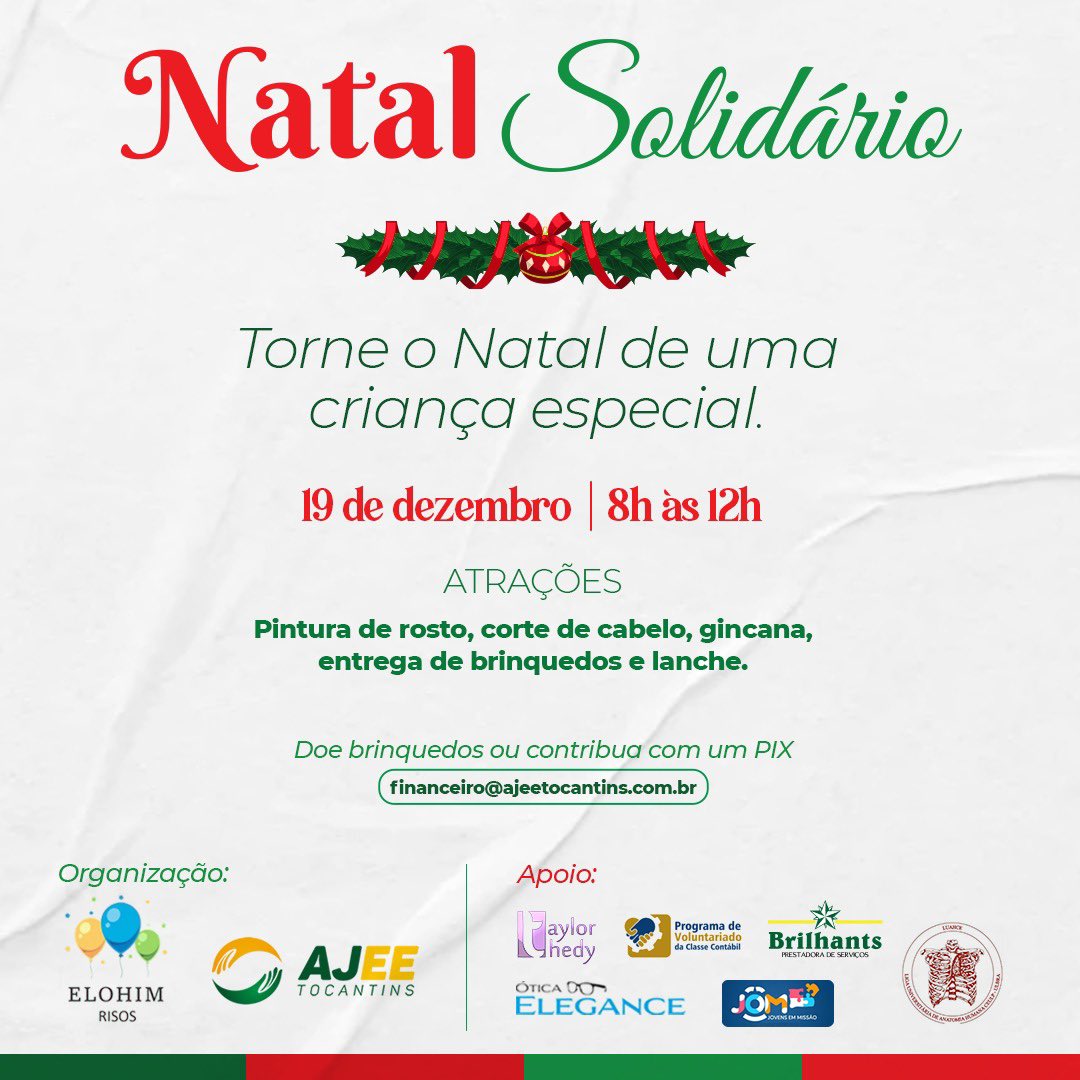 Ação social NATAL SOLIDÁRIO. Vamos juntos fazer um natal de crianças carentes melhor. Doe!