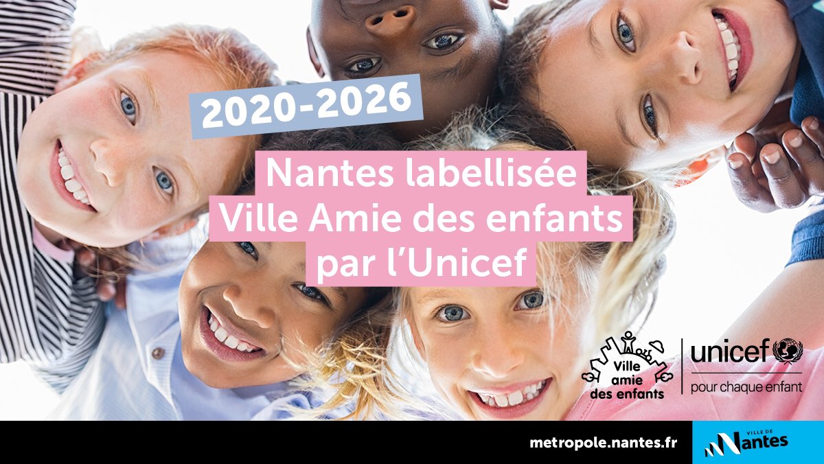 La Ville de Nantes est à nouveau labellisée « Ville Amie des enfants » par l’UNICEF🎖
Obtenu depuis 2003, ce Label salue la place accordée aux enfants dans les politiques publiques de la Ville, qui a travaillé sur 4 thèmes forts pour sa candidature ⤵️