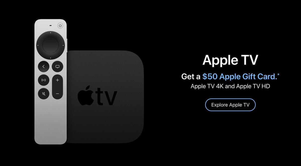 ericwelander's tweet image. Starting Friday, buy an Apple TV, get a $50 gift card. That’s like two gifts for the price of one.