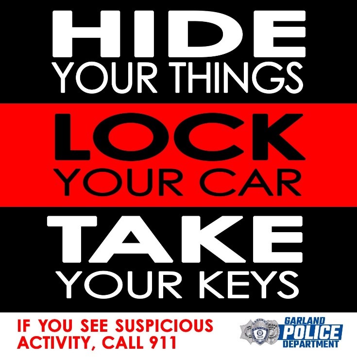 GarlandPD's tweet photo. The busiest shopping season is upon us.  We are stepping up patrols in all the major shopping areas throughout the City, but we need your help &amp; want to remind you to Hide, Lock, and Take when you are out and about. @garlandtxgov 
#HideLockTake  #BetterTogether  #CrimePrevention https://t.co/plnBN1nqpl