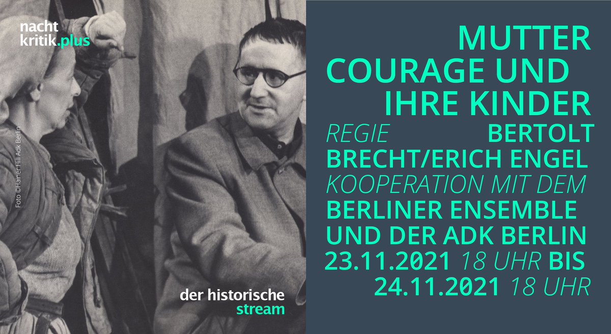 nachtkritik's tweet photo. Im Anschluss an die #MutterCourage-Aufführung morgen Abend spricht bei uns #CordeliaWege über das Schauspiel der #HeleneWeigel und seine Traditionslinien ins Heute. Wege inszenierte sich jüngst selbst in dem intensiven Zweig-Abend #Amok @blnensemble. 👉https://t.co/KpANRYzyAM👈 https://t.co/r76RdxmHTy