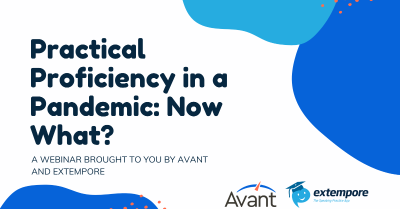 👇👇December 2 at 4:30 ET and 1:30 PT👇👇
Join Extempore and Avant for 
“Practical Proficiency During a Pandemic: Now What?”
🔻🔻🔻Sign up here🔻🔻🔻🔻
buff.ly/32iwj77
#languagelearning #biliteracy #bilingualism #professionaldevelopment #teaching #langchat