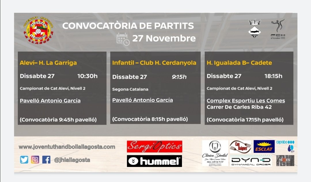 Partits del pròxim cap de setmana. Molta sort equips!!! #jhll #nomesperdsquandeixesdelluitar #orgullllagostenc