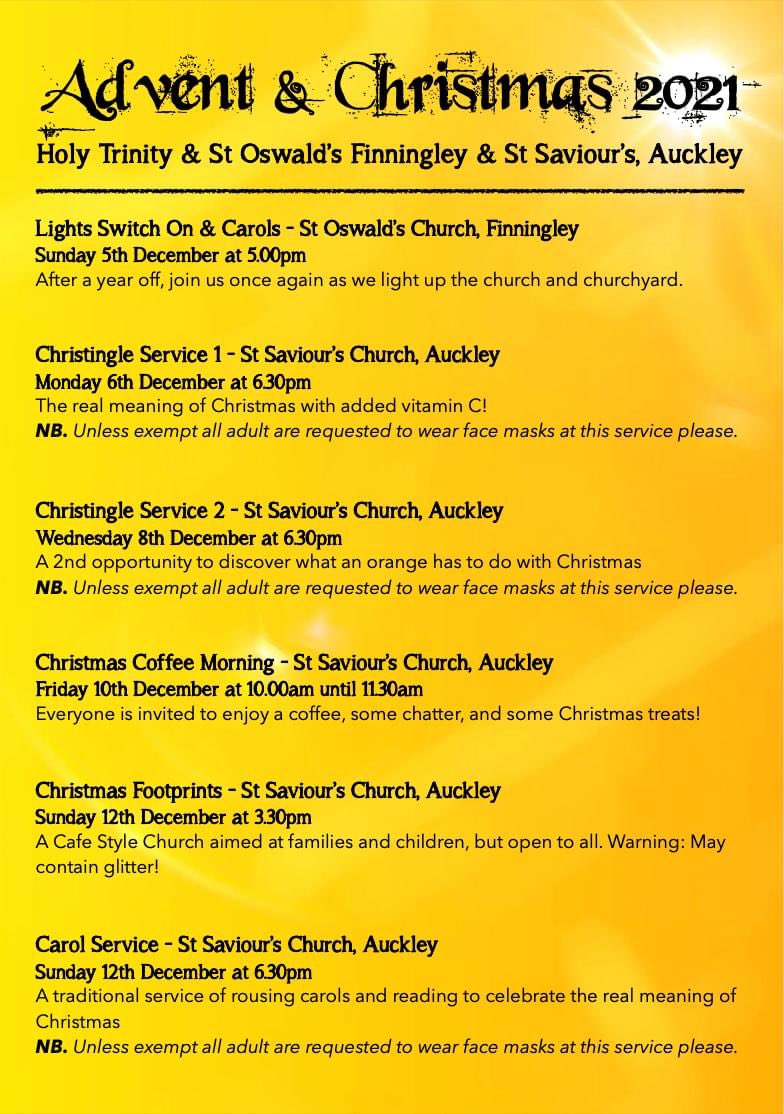Finningleycofe's tweet photo. This years Advent and Christmas services and events. ✨

Face coverings are requested (unless excempt) for all indoor services and events. https://t.co/YXbfxCbIYE