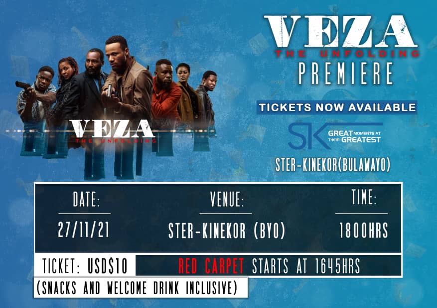 DumieKing's tweet photo. It’s almost time! Get your tickets at Ster-Kinekor (Bulawayo) ($10 inclusive of food and welcome drinks) see you on the red carpet!! #VEZA_THEUNFOLDING 🎞📽  
#vezafilm #bulawayo #thriller #action #sterkinekor #africanstories https://t.co/pOcgfkGWvj