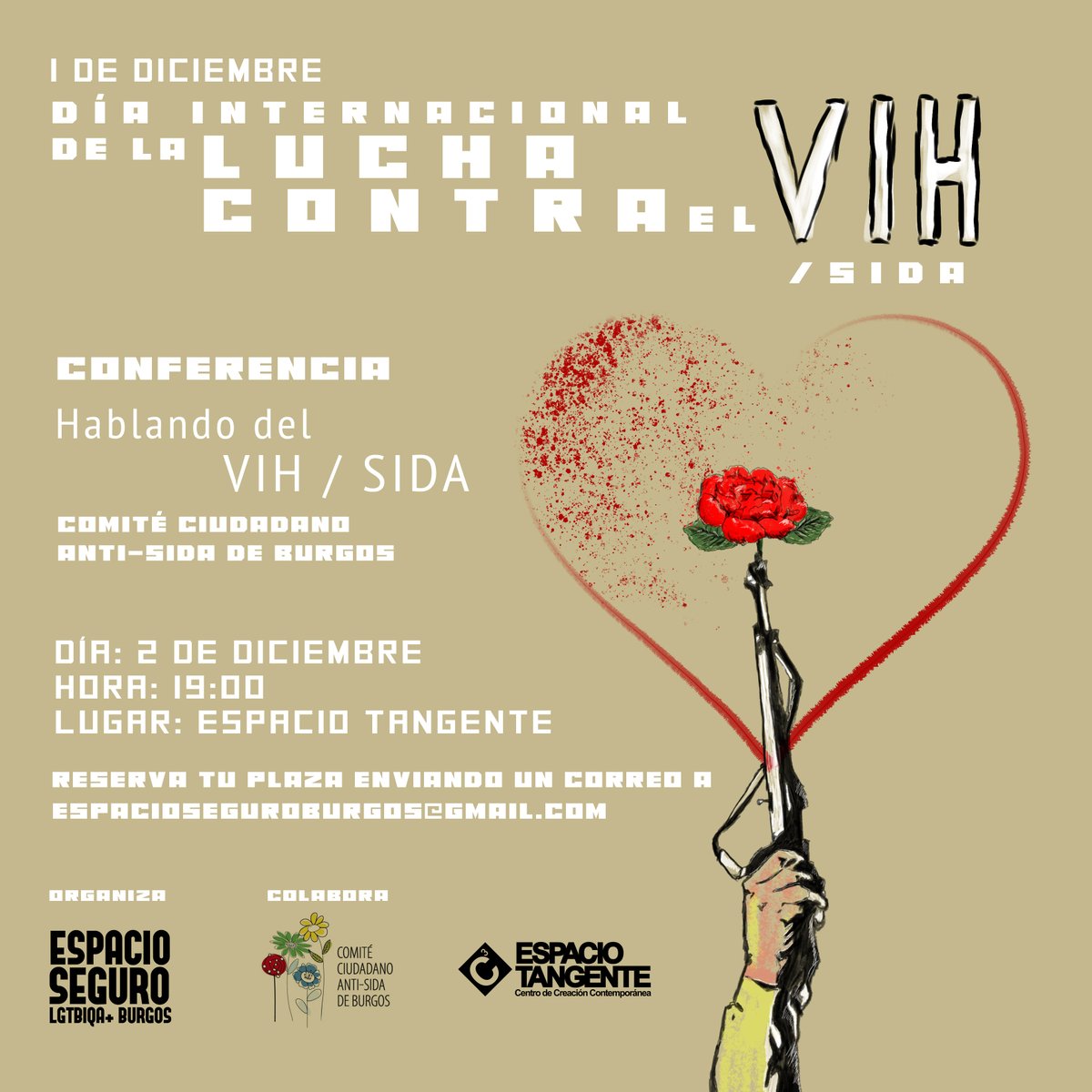 EspacioSeguroBU's tweet photo. El próximo 1 de diciembre se celebra el #DíaMundialdelSida ⭕ VIH/Sida  y desde @EspacioSeguroBU y @sidaburgos os invitamos a la conferencia 'Hablando del VIH/Sida' que hemos organizado en el @espaciotangente. La charla correrá a cargo de los compis de @sidaburgos 🥰 https://t.co/f0JE5n10x3