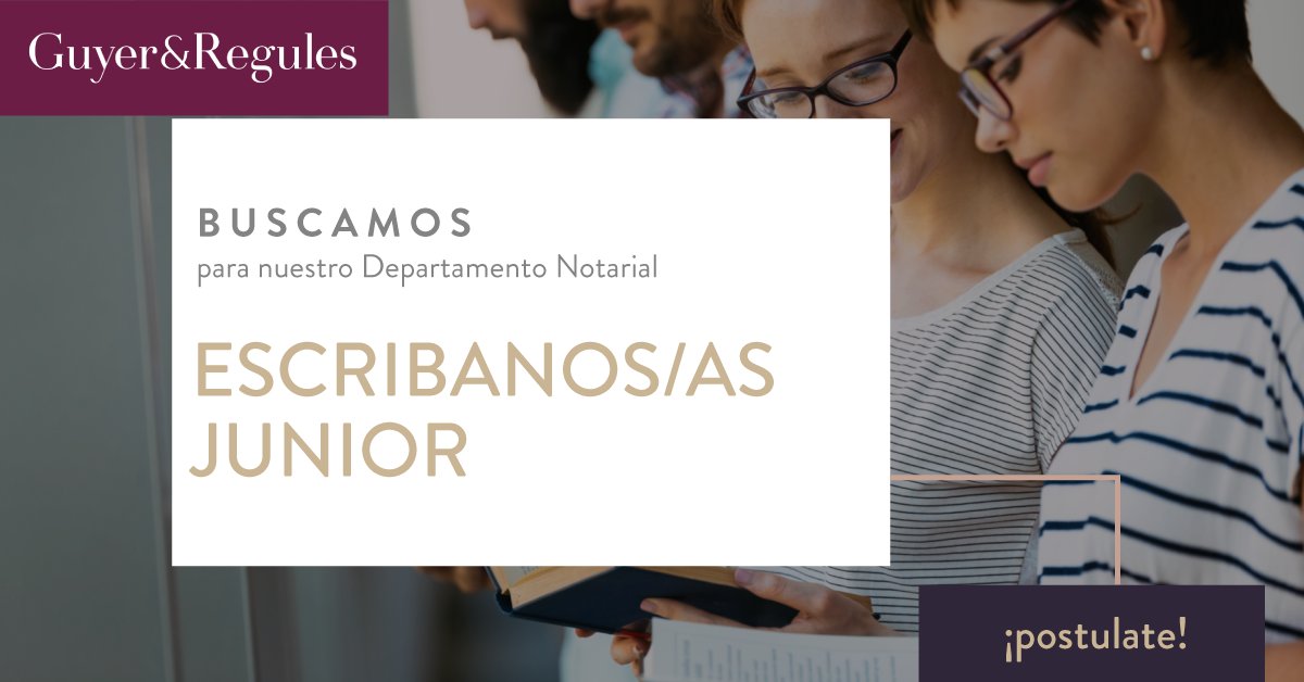¡Oportunidades laborales! 📢

◾️ Pasantía para estudiantes de Abogacía
◾️ Pasantía para estudiantes de Notariado
◾️  Abogados/as Junior
◾️ Escribanos/as Junior

Postulate al llamado que más se ajuste a tu perfil:
➡️ bit.ly/3ltiAiL