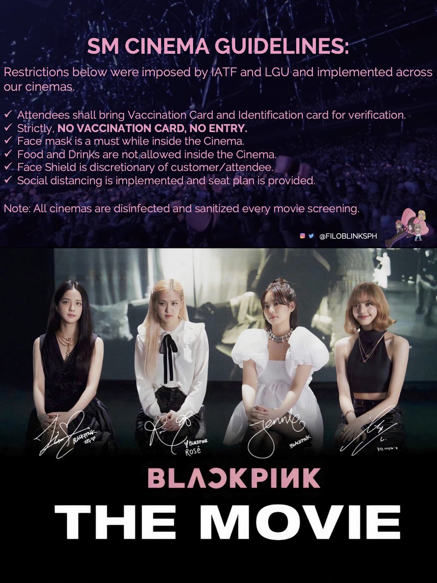 Nyeongan, filo blinks! ♡
Join us for a private screening of #BLACKPINKTHEMOVIE happening on Dec. 4, 6PM @ SM Megamall.

Reserve your tickets at form.jotform.com/213253428588159

🎟₱400 • Limited slots only!
💟 MUST BE FULLY VACCINATED

@BLACKPINK #BLACKPINK #BPTHEMOVIEWITHFILOBLINKS