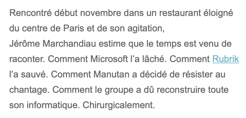 Neuf mois après avoir été attaqué avec le #ransomware #DoppelPaymer, Manutan raconte, dans <a href="/LeMagIT/">LeMagIT</a>. Sans ambages, sans ménagement, avec transparence. 
lemagit.fr/etude/Recit-co…