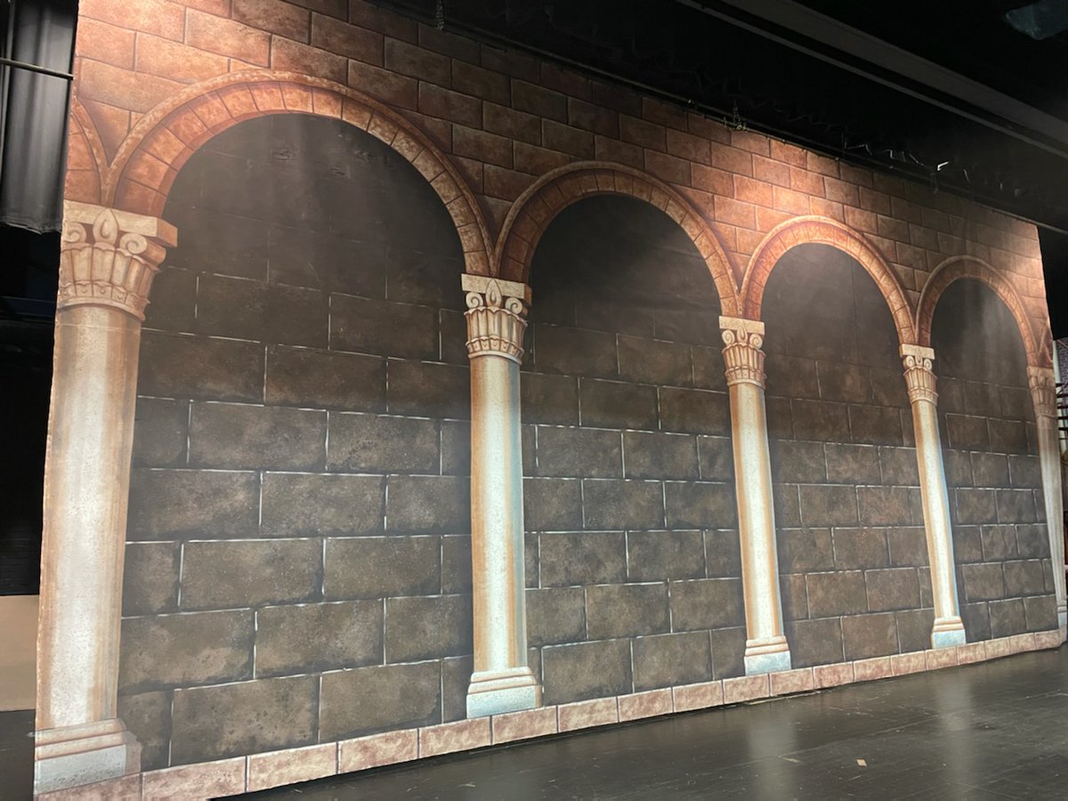 FineArtsUSD259's tweet photo. Last week @EastTheatre was in the building to work on their scenic backdrop, "Ancient Arches". We are so grateful for #EducationEdge and their supporters for making this possible! 4 high schools down, 4 to go! We are #WPSProud of these @WichitaUSD259 students! Go Aces! https://t.co/j9yu1X1Eqv