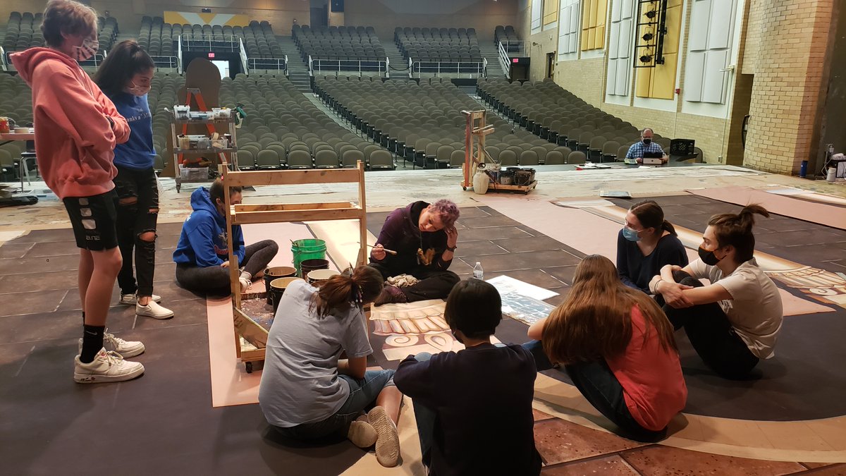 FineArtsUSD259's tweet photo. Last week @EastTheatre was in the building to work on their scenic backdrop, "Ancient Arches". We are so grateful for #EducationEdge and their supporters for making this possible! 4 high schools down, 4 to go! We are #WPSProud of these @WichitaUSD259 students! Go Aces! https://t.co/j9yu1X1Eqv