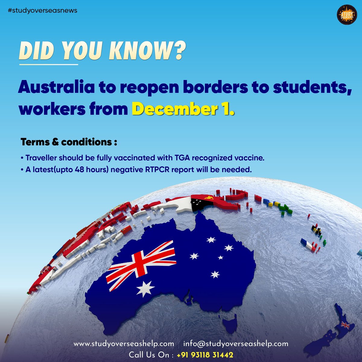 StudyoverseasH's tweet photo. Australia welcomes back international students! https://t.co/OLA5bJviug