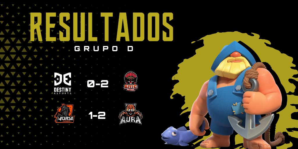 ZK League (@zk_league) on Twitter photo #CR | RESULTADOS 🔥
🛡 GRUPO D
📌Jornada 3
🆚 <a href="/DeS_ClashRoyale/">Destiny eSports</a> /<a href="/teamaztc/">Aztec Infernal 🔥</a> (0-2)
📌Jornada 3
🆚 <a href="/HorseSports_GG/">Horse eSports</a> /<a href="/AuraCR_MX/">Aura Esports</a> (1-2)
Aura eSports asegura su pase a playoff 💣
#GoZK #CR | RESULTADOS 🔥
🛡 GRUPO D
📌Jornada 3
🆚 <a href="/DeS_ClashRoyale/">Destiny eSports</a> /<a href="/teamaztc/">Aztec Infernal 🔥</a> (0-2)
📌Jornada 3
🆚 <a href="/HorseSports_GG/">Horse eSports</a> /<a href="/AuraCR_MX/">Aura Esports</a> (1-2)
Aura eSports asegura su pase a playoff 💣
#GoZK