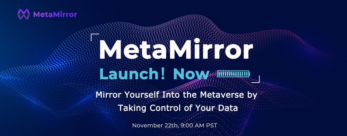 🚀 We are the entry of a safe and fair Metaverse.
#MetaMirror website is NOW LIVE! 
auth3.network/metamirror/
🌺 Built on #OasisNetwork

💰 Mirror your scattered data into Metaverse Identity &amp; Data Assets. Build your life now in the #Metaverse!

Join now:
discord.gg/jFxBtJCMAJ