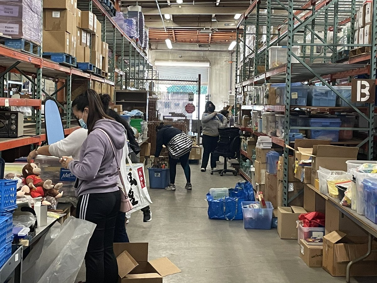 The PUSD Warehouse Giveaway has begun. Lots of great finds! In honor of Freddie’s birthday, everyone leaves with a free box of books in addition to what they select.