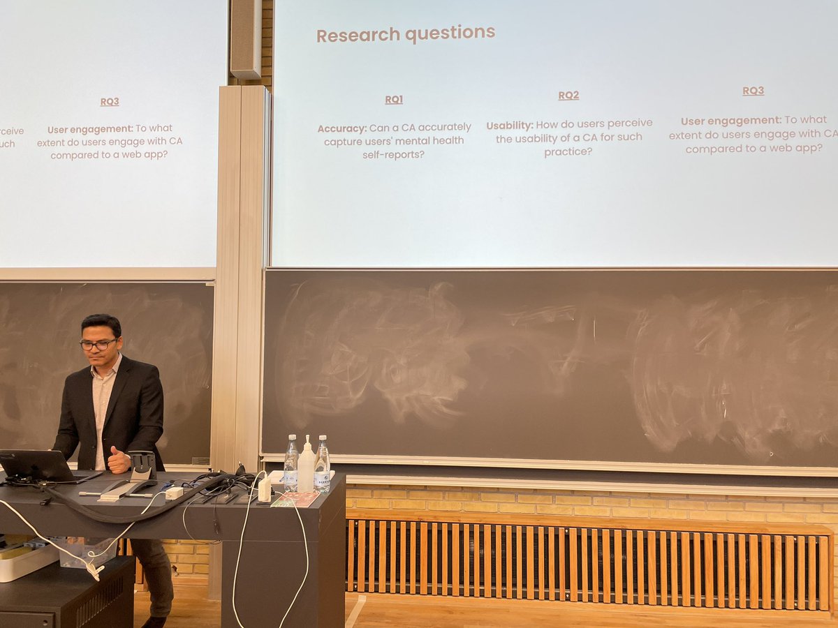 Jakob E. Bardram (@jbardram) on Twitter photo <a href="/ujarxraju/">Raju Maharjan</a> is defending his PhD thesis and asks if conversational agents / speech technology can be use in assessment of #mentalhealth in the home?
<a href="/DTU_HealthTech/">DTU Health Tech</a> <a href="/cph_cachet/">CPH HealthTech</a> <a href="/ujarxraju/">Raju Maharjan</a> is defending his PhD thesis and asks if conversational agents / speech technology can be use in assessment of #mentalhealth in the home?
<a href="/DTU_HealthTech/">DTU Health Tech</a> <a href="/cph_cachet/">CPH HealthTech</a>