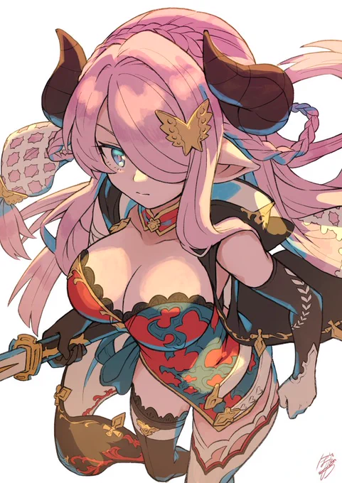 風古戦場だから前描いたナルメアさん再掲しておくね。2時間くらいでドバッと描いたけど結構お気に入り 