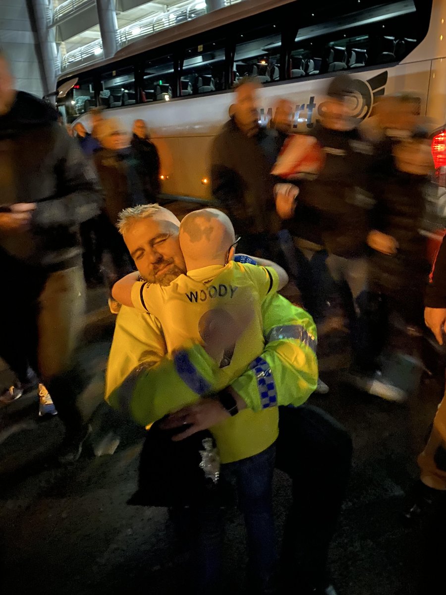 Woody had the best time in the toon at the weekend watching his beloved <a href="/BrentfordFC/">Brentford FC</a> play <a href="/NUFC/">Newcastle United</a>  I think this photo sums up all the love he received from the geordies and his 🐝family @NewcastlePolice