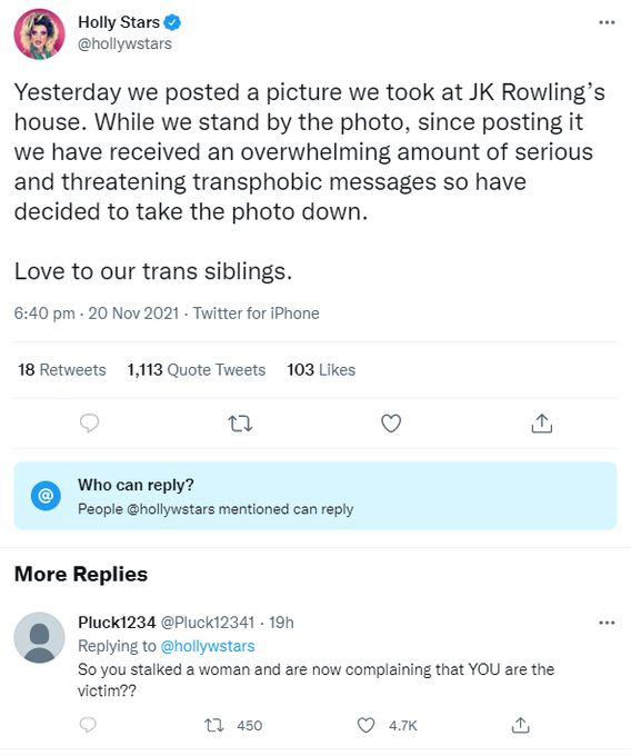 ExcelPope's tweet photo. @jk_rowling Glad you're OK, but thoughts &amp; prayers to the sub-100 follower account that got 5k+ (positive) notifications defending you. https://t.co/Sqp8QFE48D