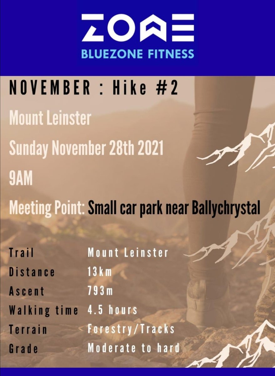 BlueZoneFitnes2's tweet photo. Hike No.2 🙌
Sunday 28th Mount Leinster 
Meeting at 9am
#gettothebluezone https://t.co/3YFh96rK9t