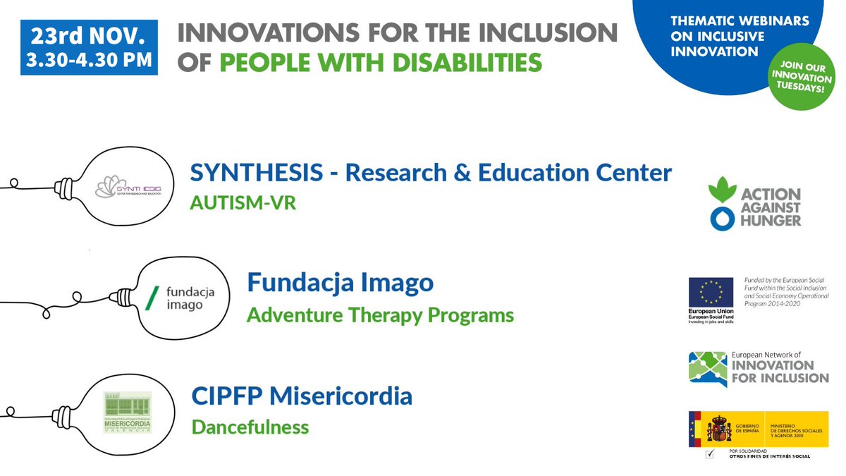 EuropeanNetwor2's tweet photo. 📢 Join our 5th webinar and learn about outstanding good practices for the sociolabor inclusion of people with disabilities.

Don´t miss it, register now 👇
https://t.co/QgUvW4AmQi

#laborinclusion #innovations #disabilities https://t.co/AUgyzqUWnc