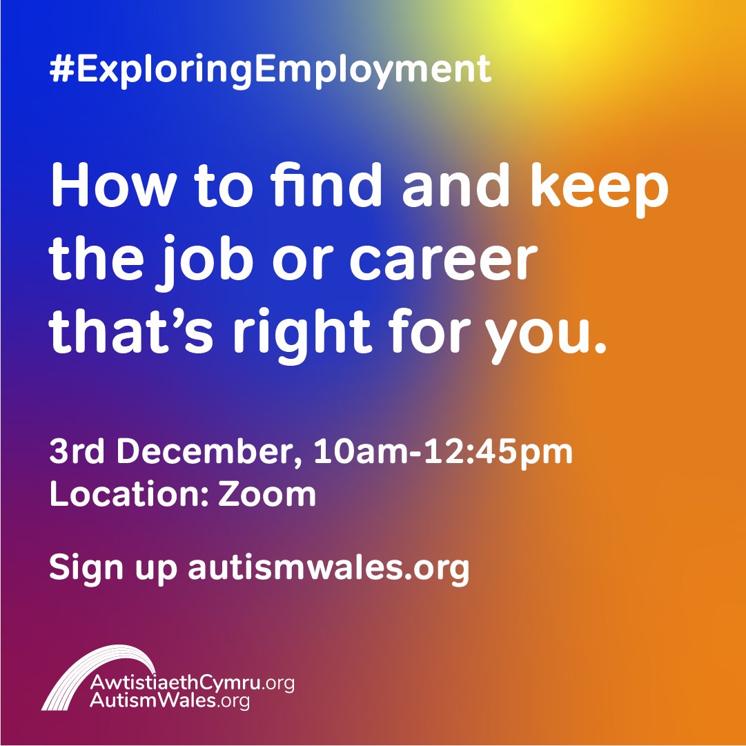 NDTeamWales's tweet photo. The #ExploringEmployment event was designed for autistic people, by autistic people. 

Want to develop new skills and gain confidence? Join us on 3rd December from 10am – 12:45pm on Zoom 👉
https://t.co/VZIOSELyXH https://t.co/xIS9NgkLAT