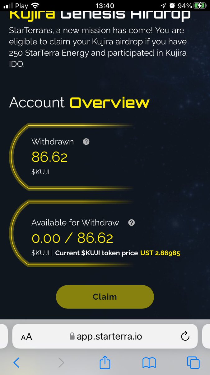 wchmiela's tweet photo. @StarTerra_io @TeamKujira @TeamKujira $KUJI #airdrop https://t.co/3CNQJiiRuu