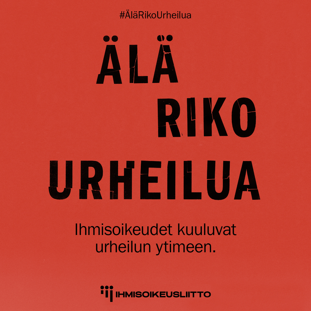 Ilman ihmisoikeuksia jalkapallo on rikki. 

Palloliitto tukee Älä riko urheilua -kampanjaa. 

#ÄläRikoUrheilua #DontBreaktheGame